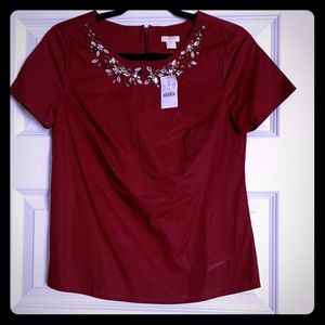 J crew embellished collar zip blouse shirt